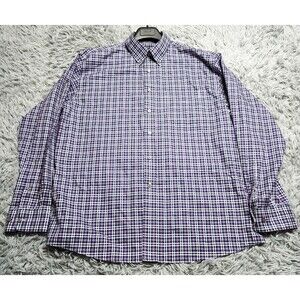 JoS A Bank Shirt Mens XL Blue Purple Plaid Traveller Button Down Long Sleeve‎